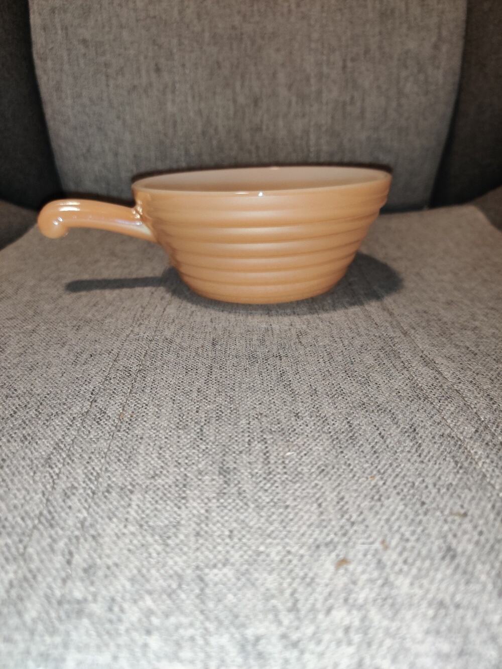 Vintage Fire King Oven Ware ~ Peach Luster Soup Bowl w/Handle 5"